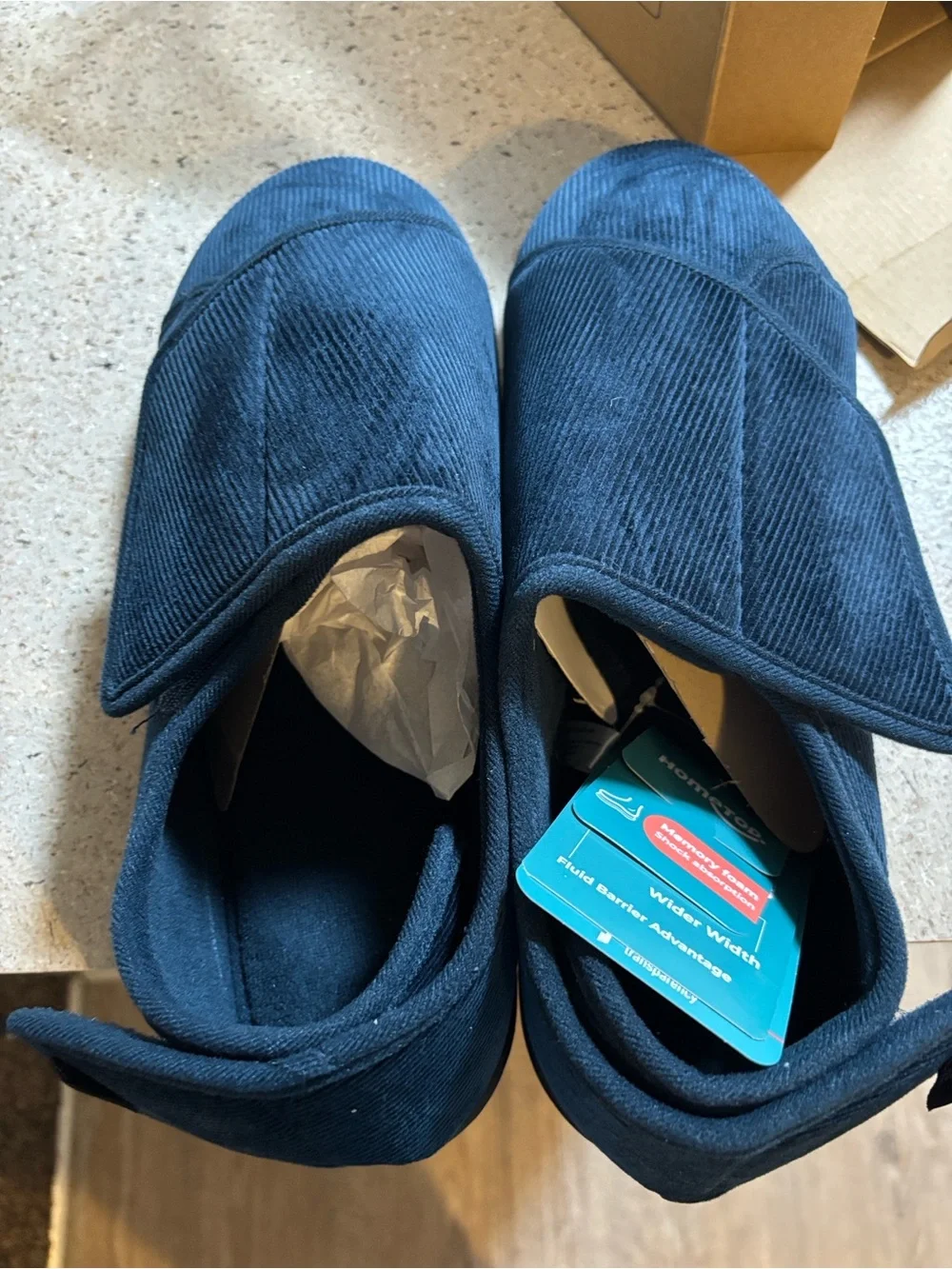 Men's Navy Corduroy Slip-On Comfort Loafers with Adjustable Strap